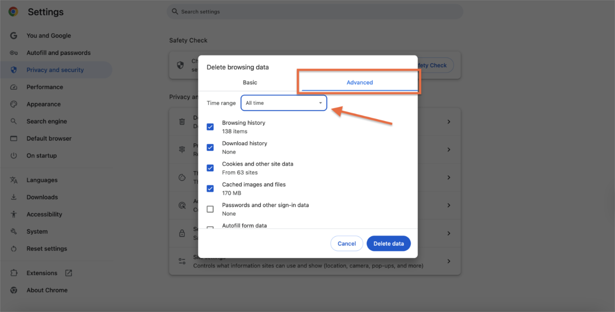 Google Chrome:Advance Settings