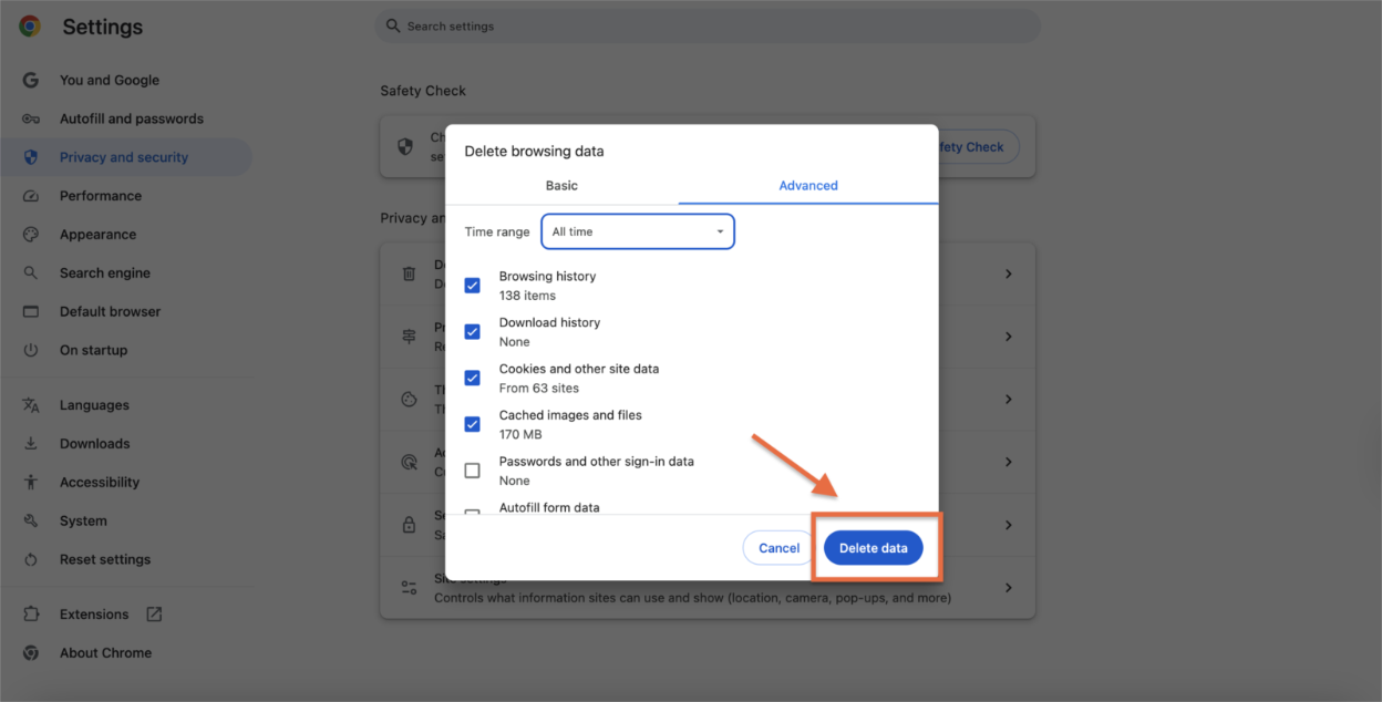 Google Chrome:Confirm clear cache