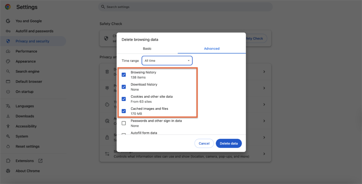 Google Chrome:Remove all history