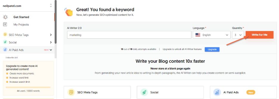 How to start generating content with the AI Writer