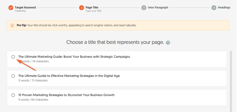 Select the best option for your content generation