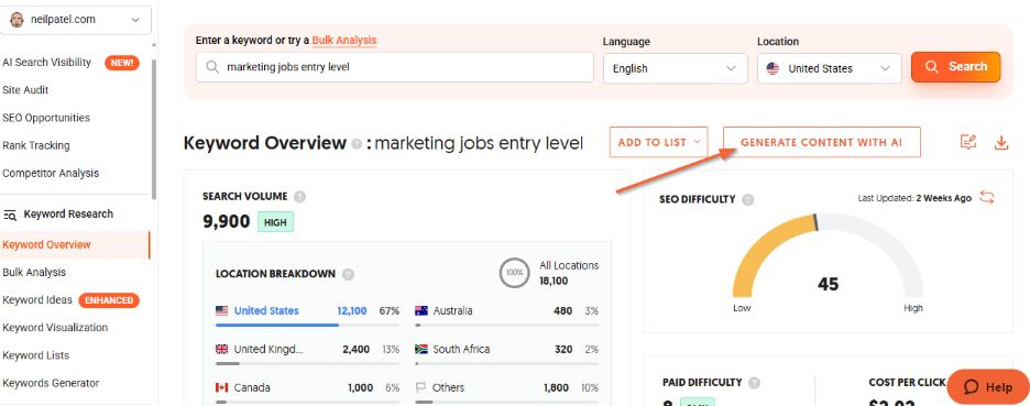 Generate content with AI Writer