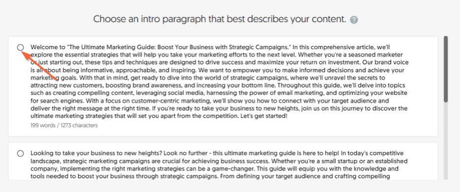 Select a paragraph that better describes your business