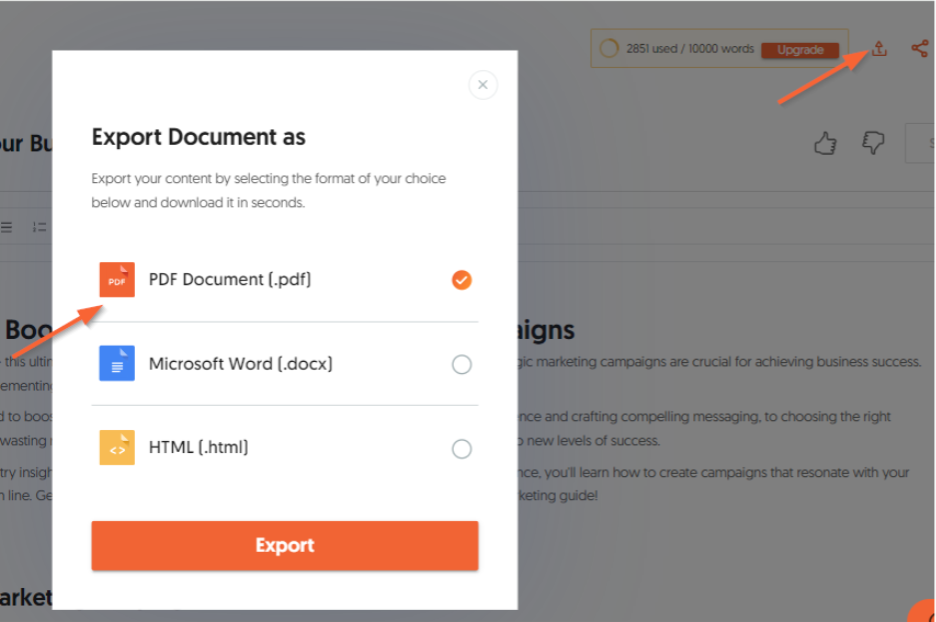 Export the document in the files available