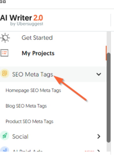 Generate SEO meta tags with the AI Writer tool in Ubersuggest