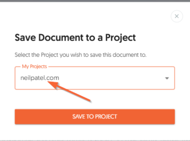 Select the project where you want to save the content