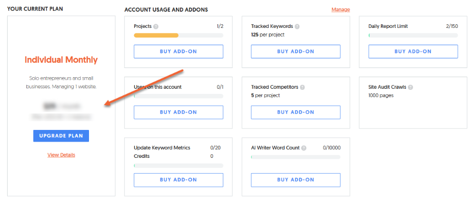 Check the add-on monthly costs