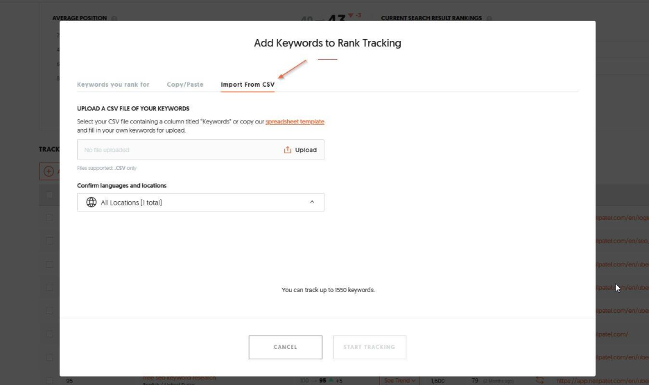 How to import a CSV file with the target keywords