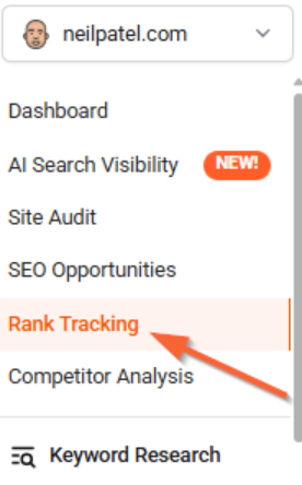 Add keywords to the Rank Tracking to track your site performance