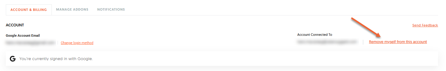 Settings showing that invited users can remove their own access but cannot remove other users.
