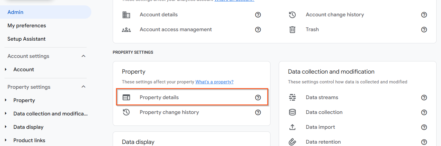 Screenshot from Google Analytic's Admin Panel, highlighting Property Details.