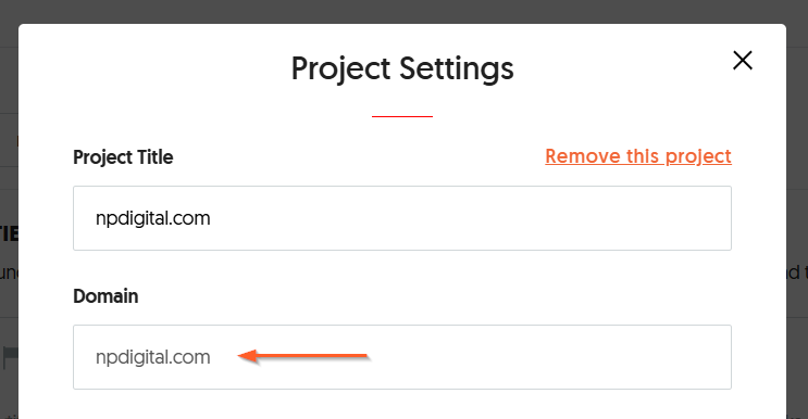 Screenshot from the Project Settings, with an arrow pointing to the Project's URL.