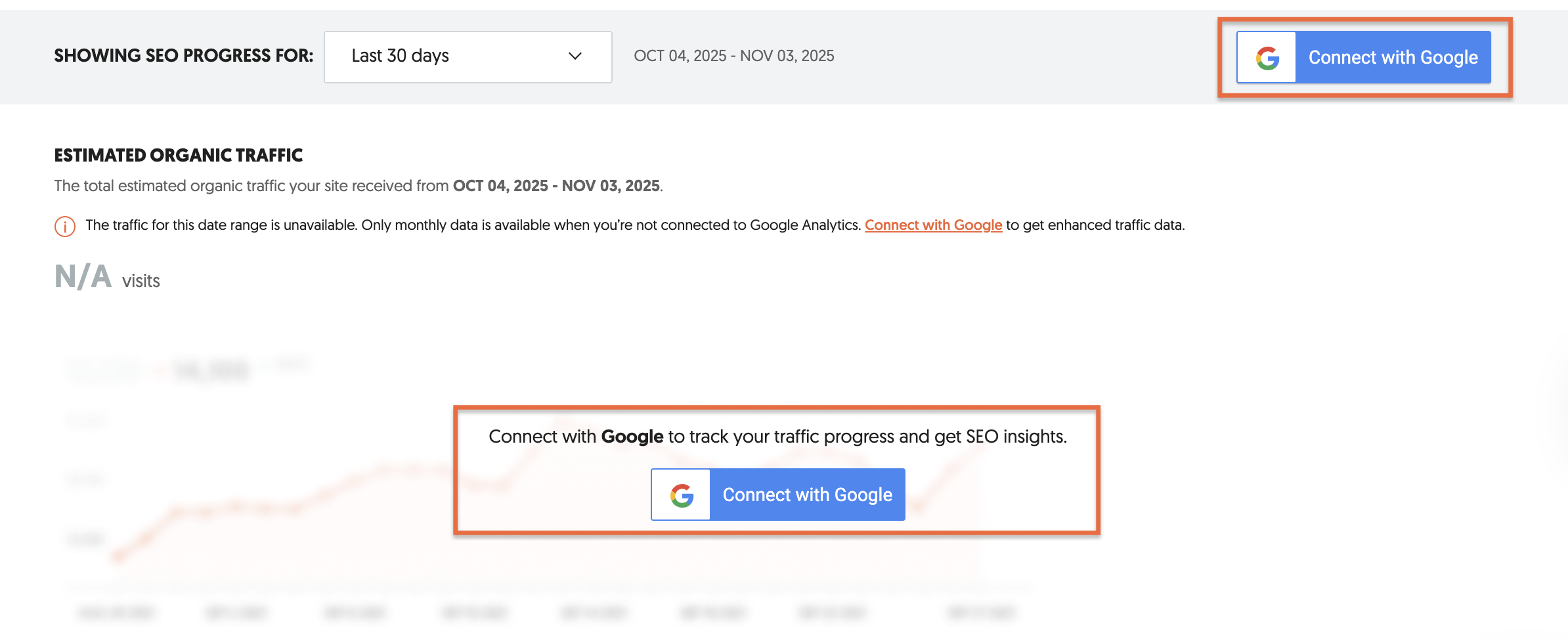 Dashboard highlighting the area to connect the project to Google Analytics and Google Search Console.png