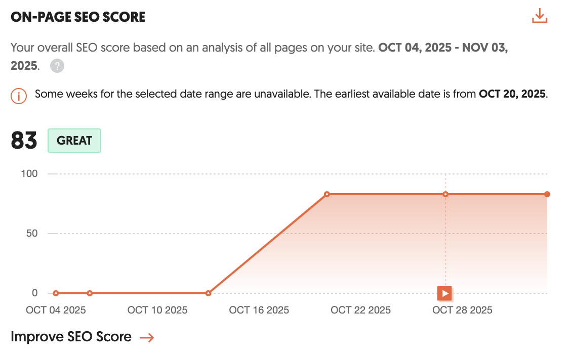 Dashboard presenting the overall SEO Score based on analyzed pages.png