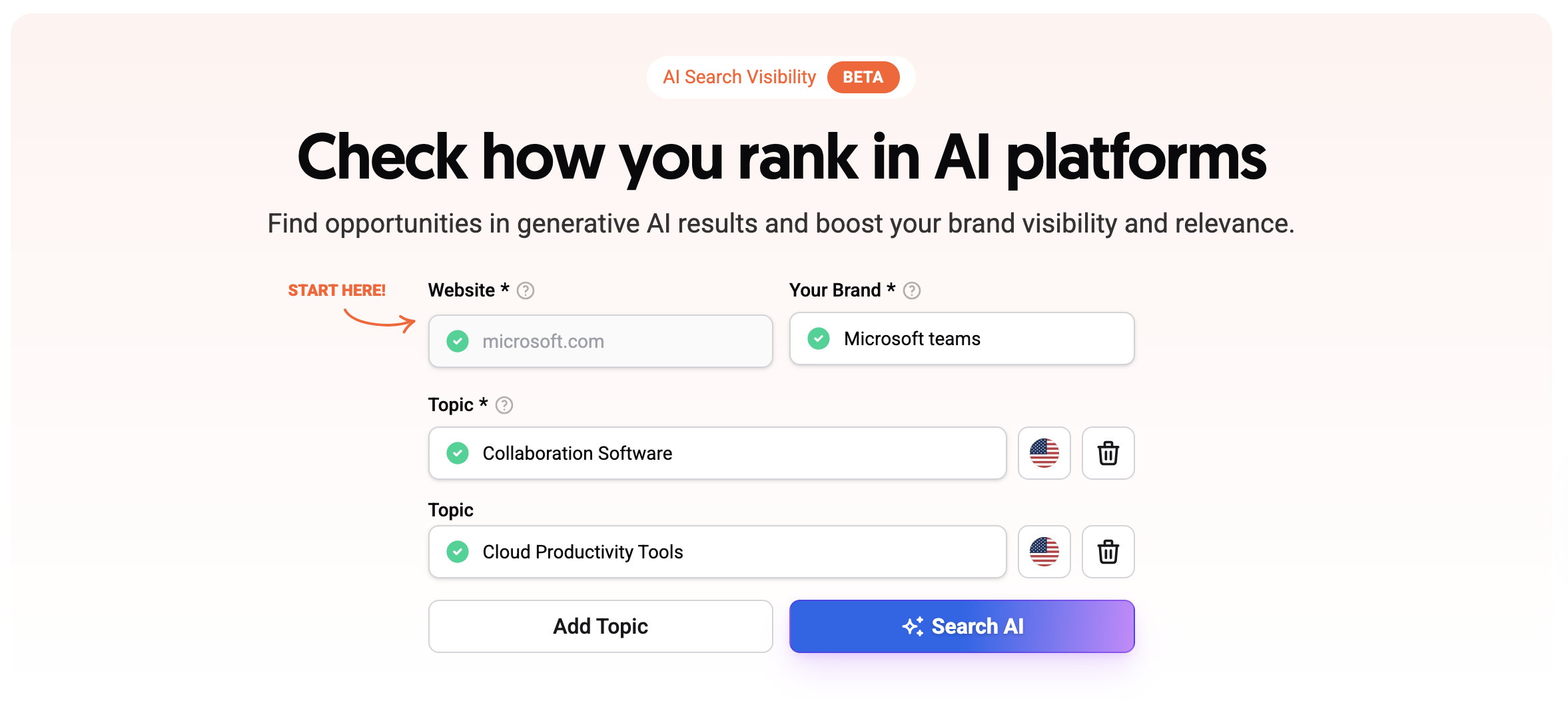 AI search visibility dashboard filled out with example of a known brand.png